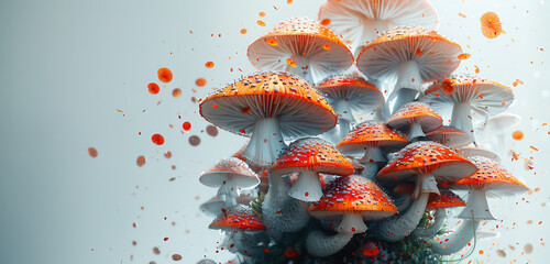 Wall Mural - Background with autumn mushrooms on a light, uniform background.