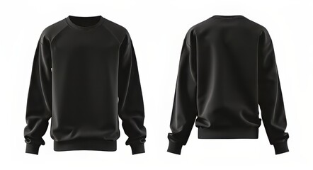 Minimalist black sweatshirt mockup design in front and back view isolated