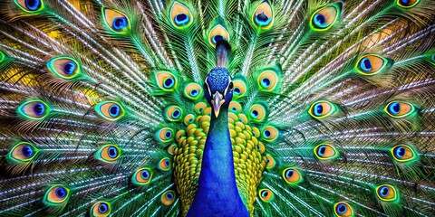 Sticker - Majestic peacock displaying vibrant feathers, peacock, colorful, feathers, bird, wildlife, exotic, plumage, beautiful, vibrant