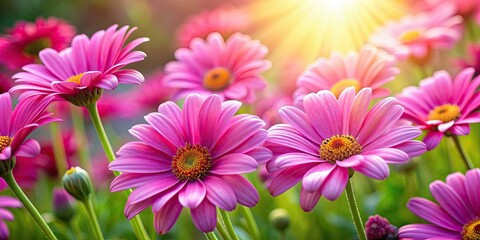 Poster - Vibrant pink daisy flowers in full bloom on a sunny day, pink, daisy, flowers, vibrant, bloom, sunny, day, nature, flora