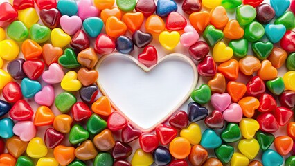 Canvas Print - Delicious heart-shaped caramel candies in assorted colors , sweet, delicious, caramel, candy, hearts, colorful