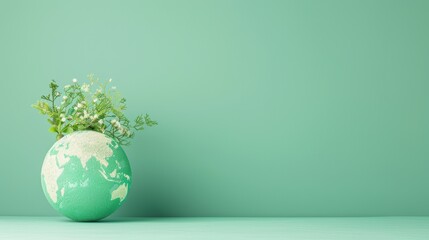 Poster - a conceptual image of a green globe with a minimalist and modern design, symbolizing environmental c