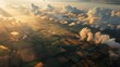© Thirawat - Depict an aerial view of farmland with a dramatic sky, featuring clouds casting shadows over the expansive fields.