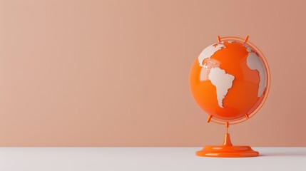 Poster - a three-dimensional orange globe on a simple stand, set against a plain background. the image convey