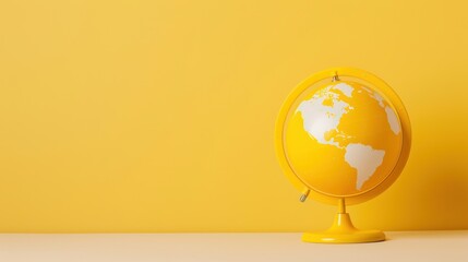 Poster - A yellow globe with minimalistic features, placed against a clean, neutral backdrop. The image offers plenty of copy space for adding text or graphics related to global themes.