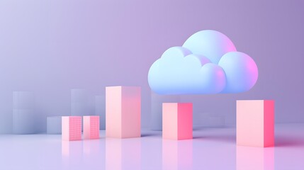 Poster - abstract 3d rendering of data bar graphs with a cloud icon, representing data analytics, storage, an