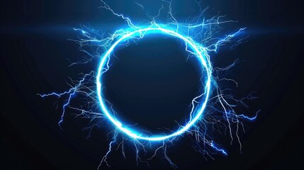 A glowing electric blue ring with lightning bolts emanating from it against a dark background. The vibrant blue light creates a striking contrast, giving a futuristic and dynamic energy effect.