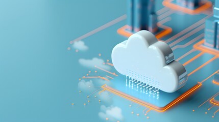 Poster - Cloud computing technology concept with data storage illustration. Modern digital network and internet data exchange. 3D Illustration.