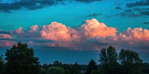 Sticker - Soft pink cotton candy clouds filling the sky at sunset, dreamy, pastel, clouds, sky, sunset, pink, cotton candy, beauty