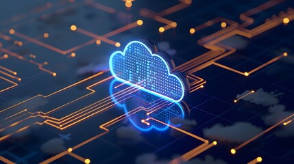 Poster - Digital cloud computing concept, showcasing futuristic technology networks and data transfer in a vibrant, abstract digital environment. 3D Illustration.