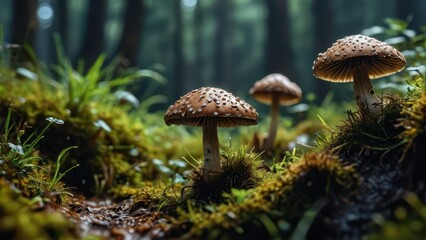 Poster - Mushrooms in a Forest