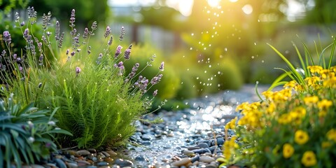 Poster - Lush Rain Garden Absorbing Stormwater for Sustainable Landscape Design