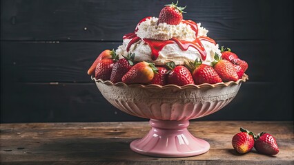 Canvas Print - Giant strawberry ice cream sundae bowl , dessert, sweet, scoops, indulgent, treat, tasty, creamy, cold, delicious, fruit