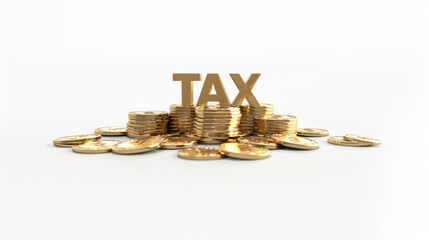 Gold tax letter is on the gold coin Business tax Income Corporate tax planning Small business tax advisor Tax refund mockup white background