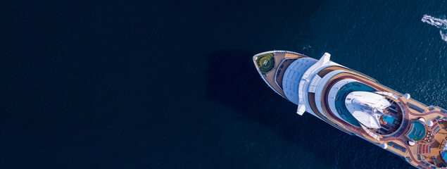 Canvas Print - Aerial view beautiful luxury cruise ship on the ocean sea, Luxury cruise liner exclusive tourism travel by cruise ship, Cruise ship travel on holiday take vacation time international.