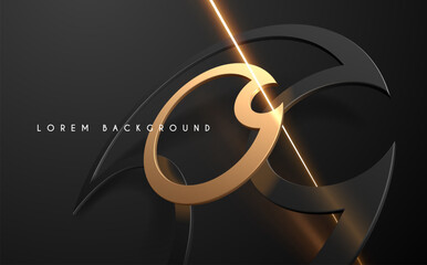 Wall Mural - abstract black and gold geometric shapes with light effect
