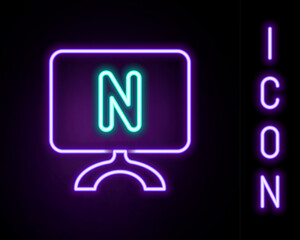 Wall Mural - Glowing neon line Smart Tv icon isolated on black background. Television sign. Colorful outline concept. Vector