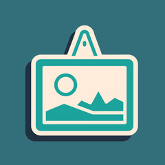 Poster - Green Picture icon isolated on green background. Long shadow style. Vector
