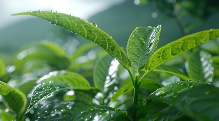 Canvas Print - green leaf with dew drops