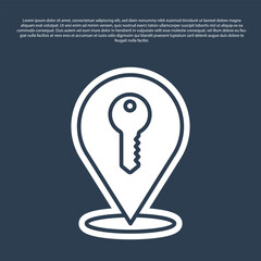 Poster - Blue line Location key icon isolated on blue background. The concept of the house turnkey. Vector