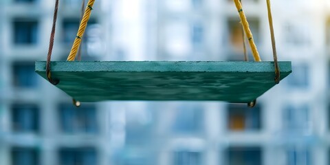 Installing a green floor panel in a sustainable high-rise building project. Concept Sustainable Construction, Green Building Materials, High-Rise Design, Floor Panel Installation