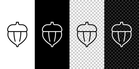 Sticker - Set line Acorn icon isolated on black and white, transparent background. Vector