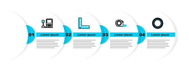 Poster - set line laurel wreath, roulette construction, folding ruler and bus stop icon. vector
