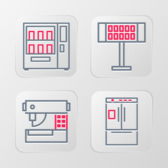 Poster - set line refrigerator, sewing machine, electric heater and vending icon. vector