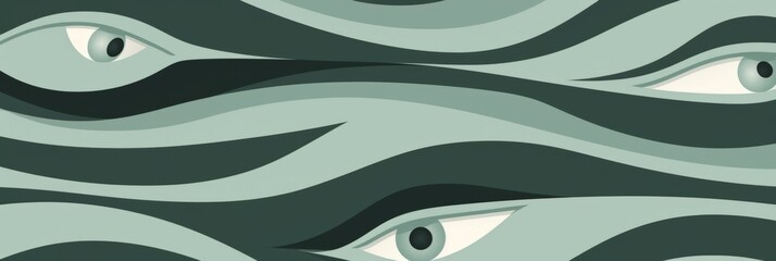 Wavy green and black lines with three stylized, wide-open eyes