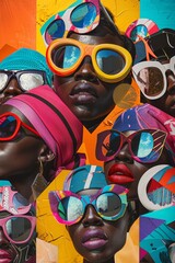 Poster - Vibrant Multicolored Portrait Display with Sunglasses Against Bright Background