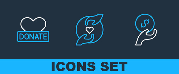 Poster - Set line Donation and charity, and Pleasant relationship icon. Vector