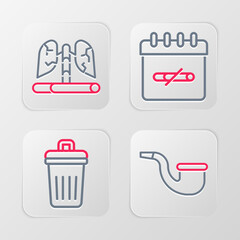 Sticker - Set line No pipe smoking, Trash can, days and Disease lungs icon. Vector