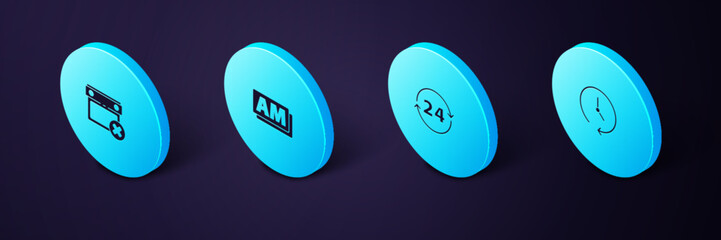 Poster - Set Isometric Clock, 24 hours, AM and Calendar date delete icon. Vector