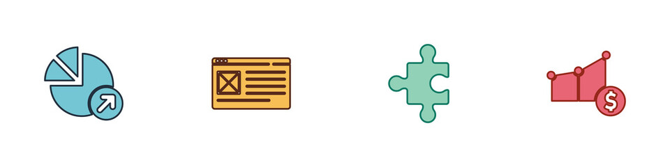 Poster - set financial growth, browser window, piece of puzzle and chart and dollar icon. vector