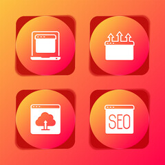 Poster - set laptop with browser window, browser, cloud upload and seo optimization icon. vector