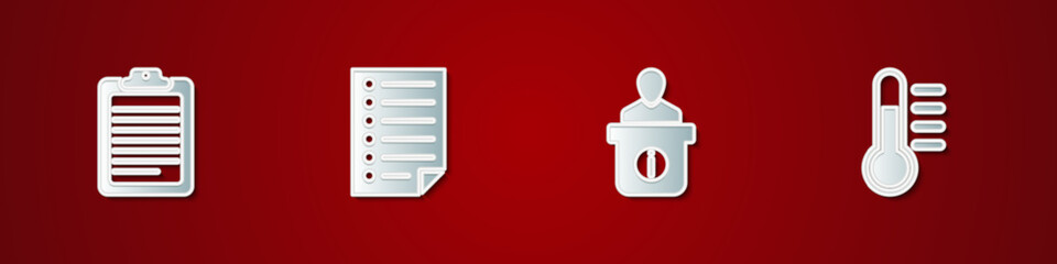 Poster - Set Clipboard with document, Document, Information desk and Thermometer icon. Vector