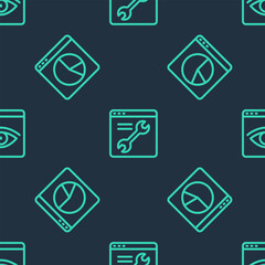 Poster - Set line Browser setting, Graph chart infographic and incognito window on seamless pattern. Vector