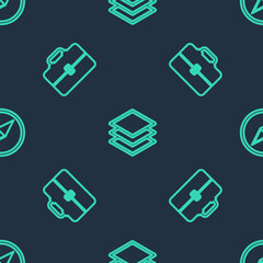 Poster - set line layers, toolbox and wind rose on seamless pattern. vector