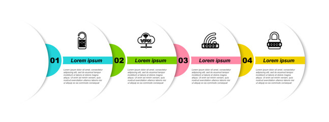 Poster - Set line Please do not disturb, VPN Network cloud connection, Wifi locked and Password protection. Business infographic template. Vector