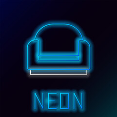 Sticker - Glowing neon line Armchair icon isolated on black background. Colorful outline concept. Vector