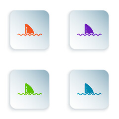 Wall Mural - Color Shark fin in ocean wave icon isolated on white background. Set colorful icons in square buttons. Vector