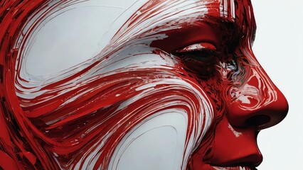 Wall Mural - Red Digital abstract art piece a human face and head on white background