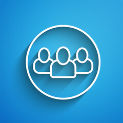 Sticker - White line Project team base icon isolated on blue background. Business analysis and planning, consulting, team work, project management. Long shadow. Vector