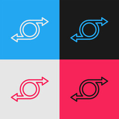 Poster - Pop art line Arrow icon isolated on color background. Direction Arrowhead symbol. Navigation pointer sign. Vector