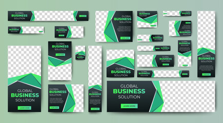 Poster - Set of business web banners template design with image space. vector	