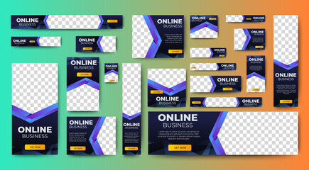 Poster - digital business web banners template design with space for image. blue background. vector