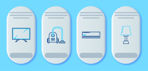 Poster - Set line Vacuum cleaner, Air conditioner, Smart Tv and Table lamp icon. Vector