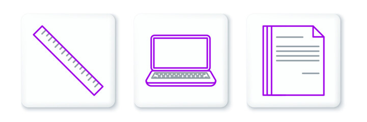 Poster - Set line File document, Ruler and Laptop icon. Vector