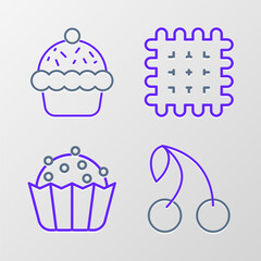 Poster - Set line Cherry, Cupcake, Cracker biscuit and icon. Vector