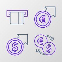 Poster - set line money exchange, financial growth and dollar, euro and credit card inserted icon. vector